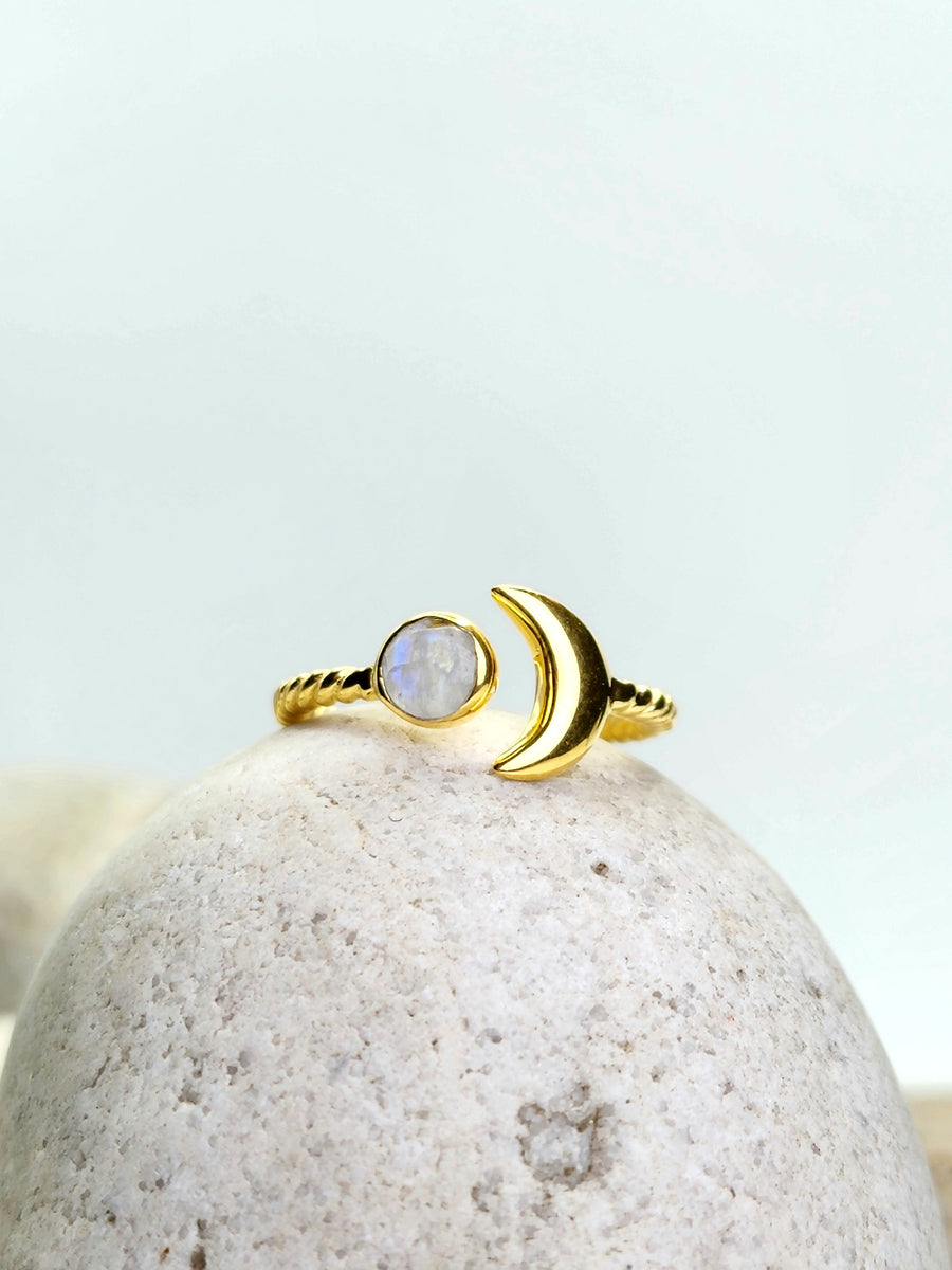 Sun + Moonstone Ring 14K Gold Vermeil