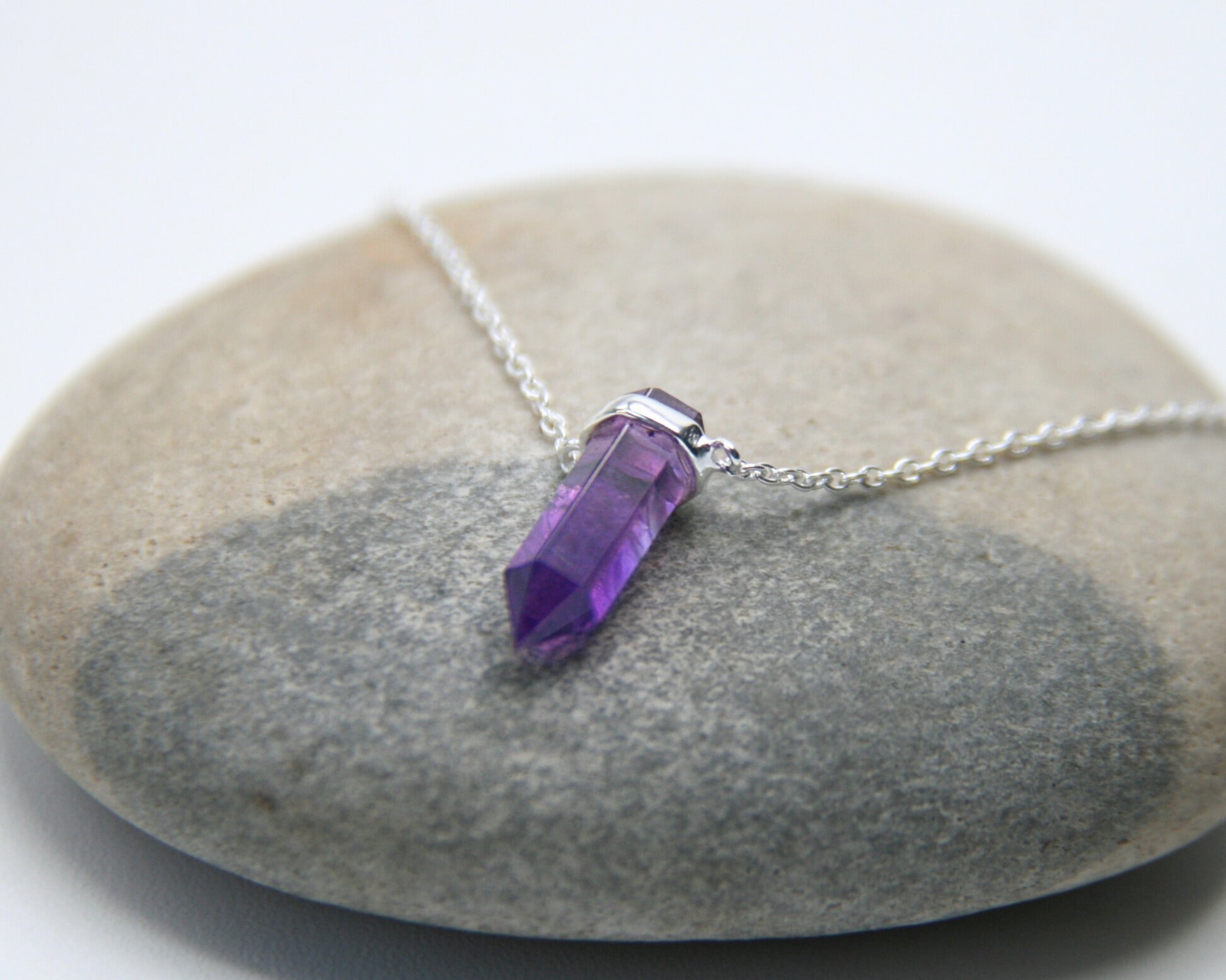 Sterling Silver Amethyst Point Necklace – Heart and Lotus