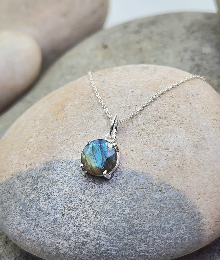 Labradorite Affirmation Small Round Necklace 'You Are Enough' Sterling Silver