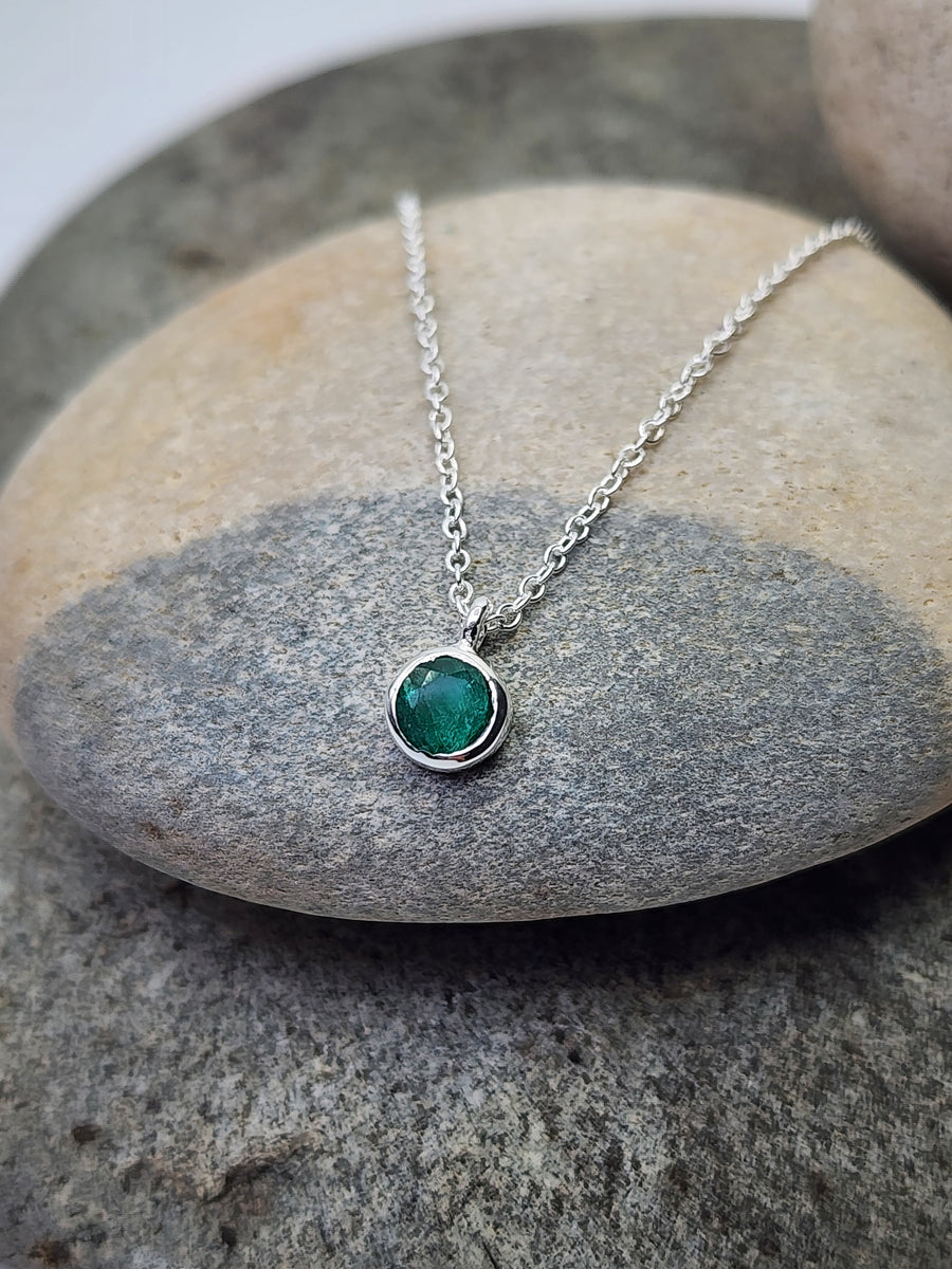 May Emerald Birthstone Necklace Sterling Silver