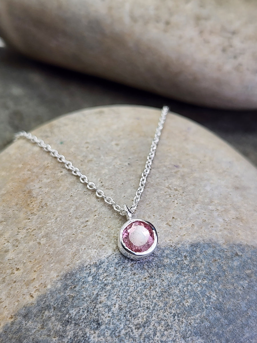 October Pink Tourmaline Birthstone Necklace Sterling Silver