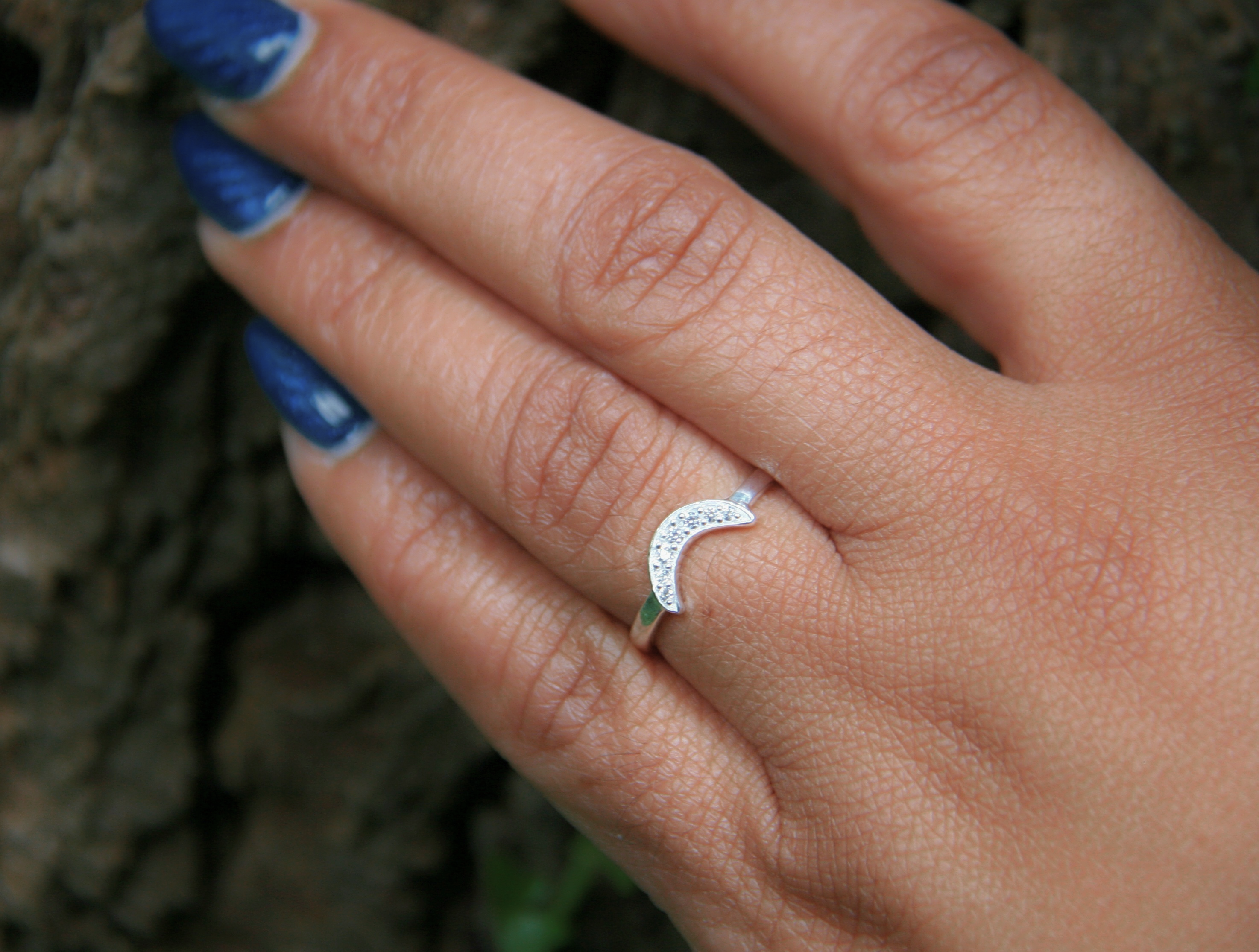 Rising Moon Ring in Cubic Zirconia + Sterling Silver – Heart and Lotus