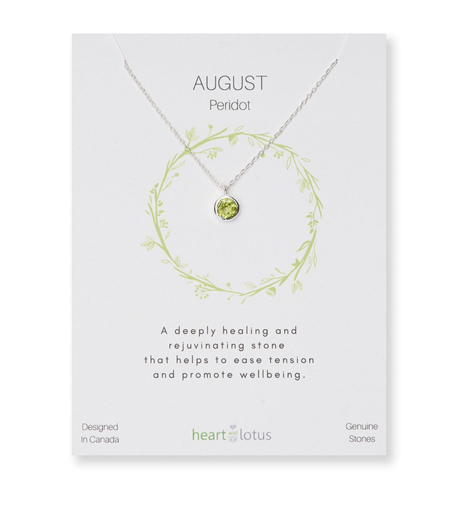 Heart and Lotus Birthstone Silver Necklace August Peridot