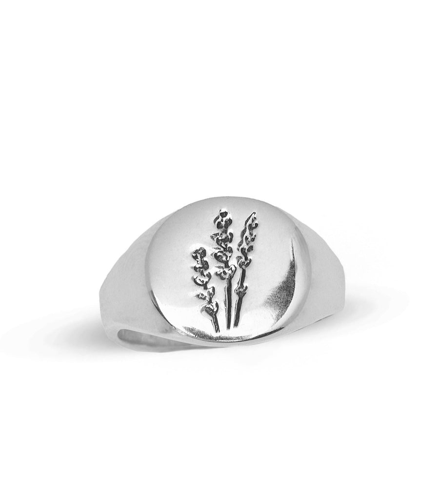 Heart and Lotus Wildflower Ring Silver
