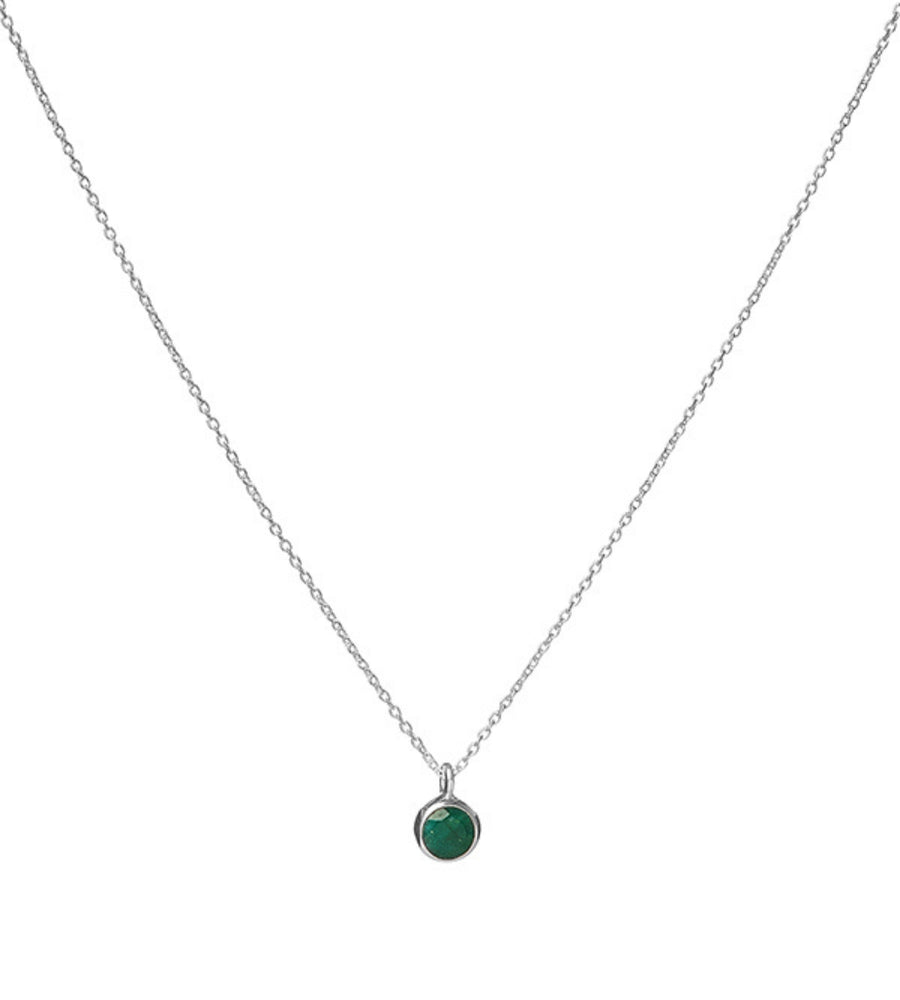 Heart and Lotus Birthstone Silver Necklace May Emerald