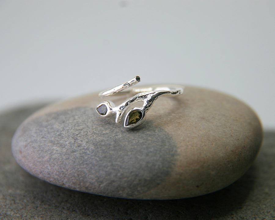 Green Jade Branch Ring in Sterling Silver – Renewal