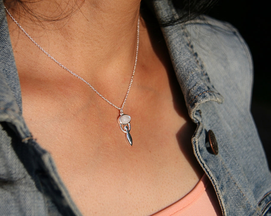 Goddess Necklace in Rainbow Moonstone + Sterling Silver