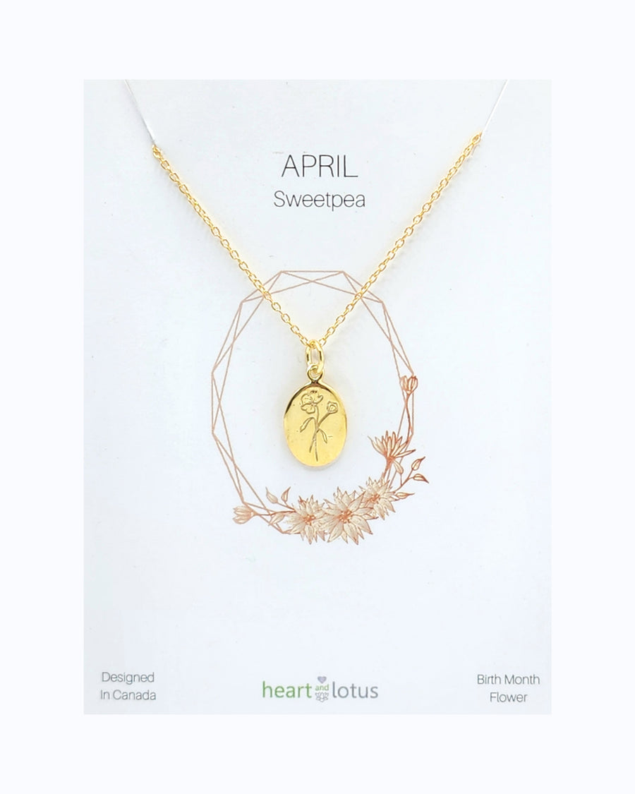 April  Birth Flower Necklace in Sweetpea + Gold