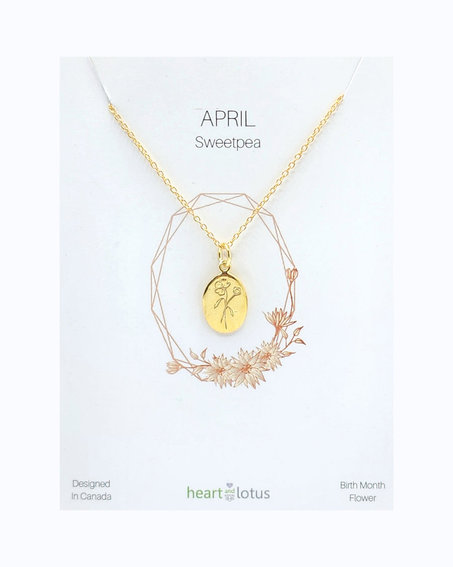 April Sweetpea Birth Flower Necklace 14K Gold Vermeil