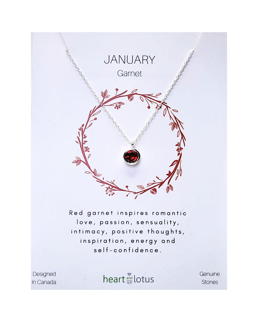 January Birthstone Necklace in Garnet + Sterling Silver