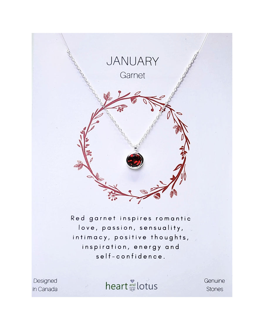 January Garnet Birthstone Necklace Sterling Silver