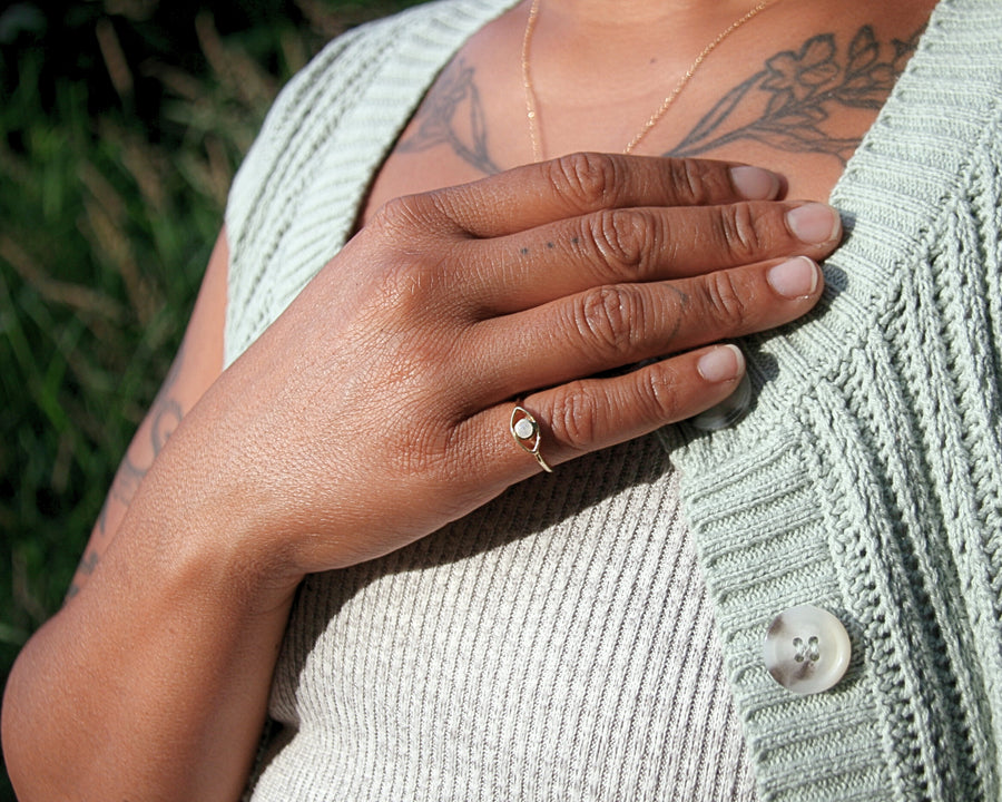 Gold Evil Eye Ring with Moonstone – Intuition + Light
