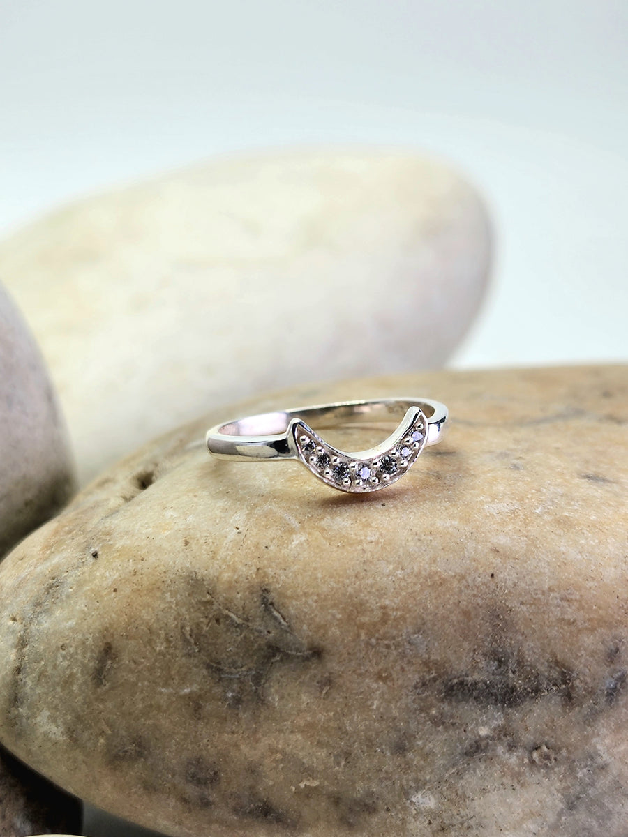 Rising Moon Crystal Ring Sterling Silver