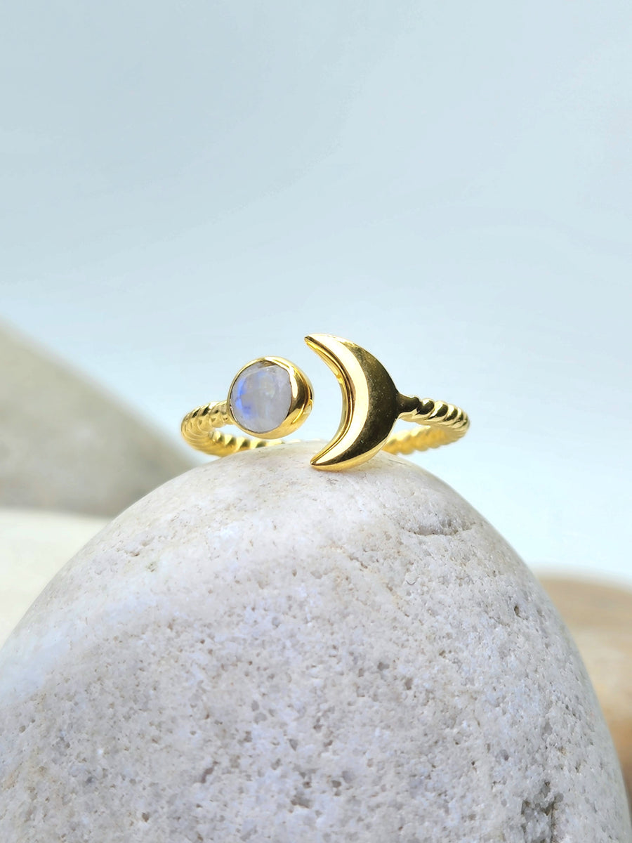 Sun + Moonstone Ring 14K Gold Vermeil