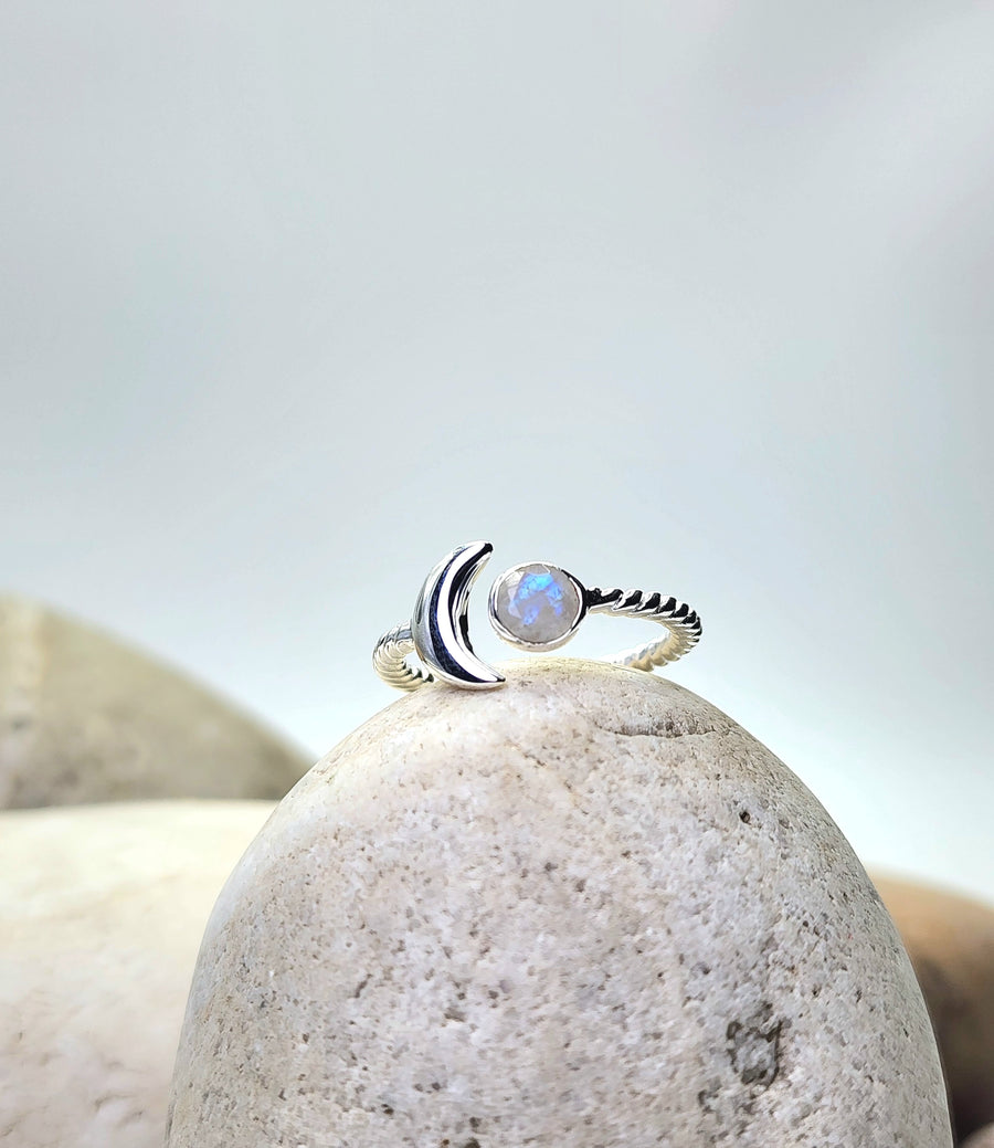 Sun + Moonstone Ring Sterling Silver