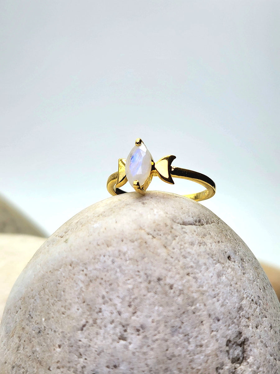 Inner Goddess Rainbow Moonstone Ring Sterling Silver + 14K Gold Vermeil