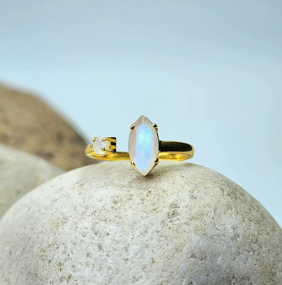 Rise Ring in Rainbow Moonstone + Gold