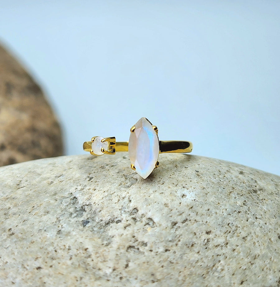 Rise Ring in Rainbow Moonstone + Gold