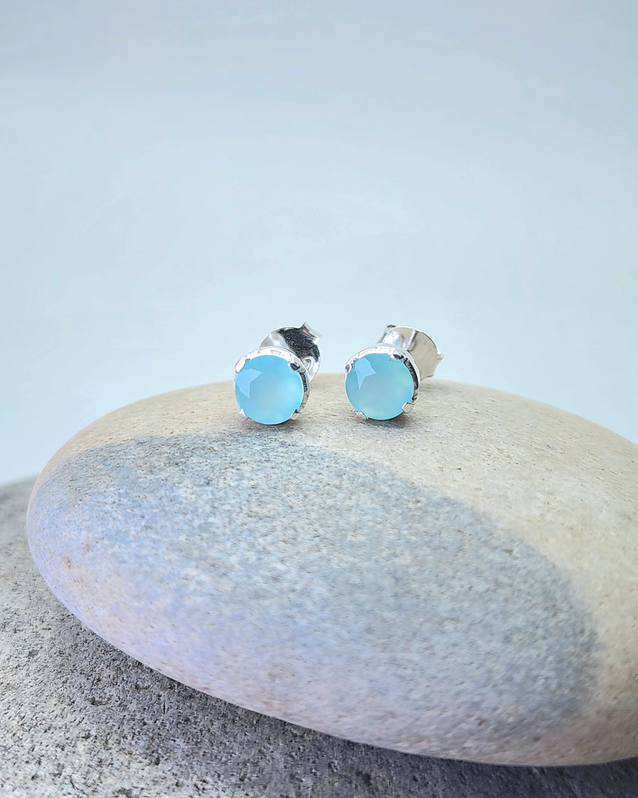 Ease Aqua Chalcedony Stud Earrings 14K Gold Vermeil