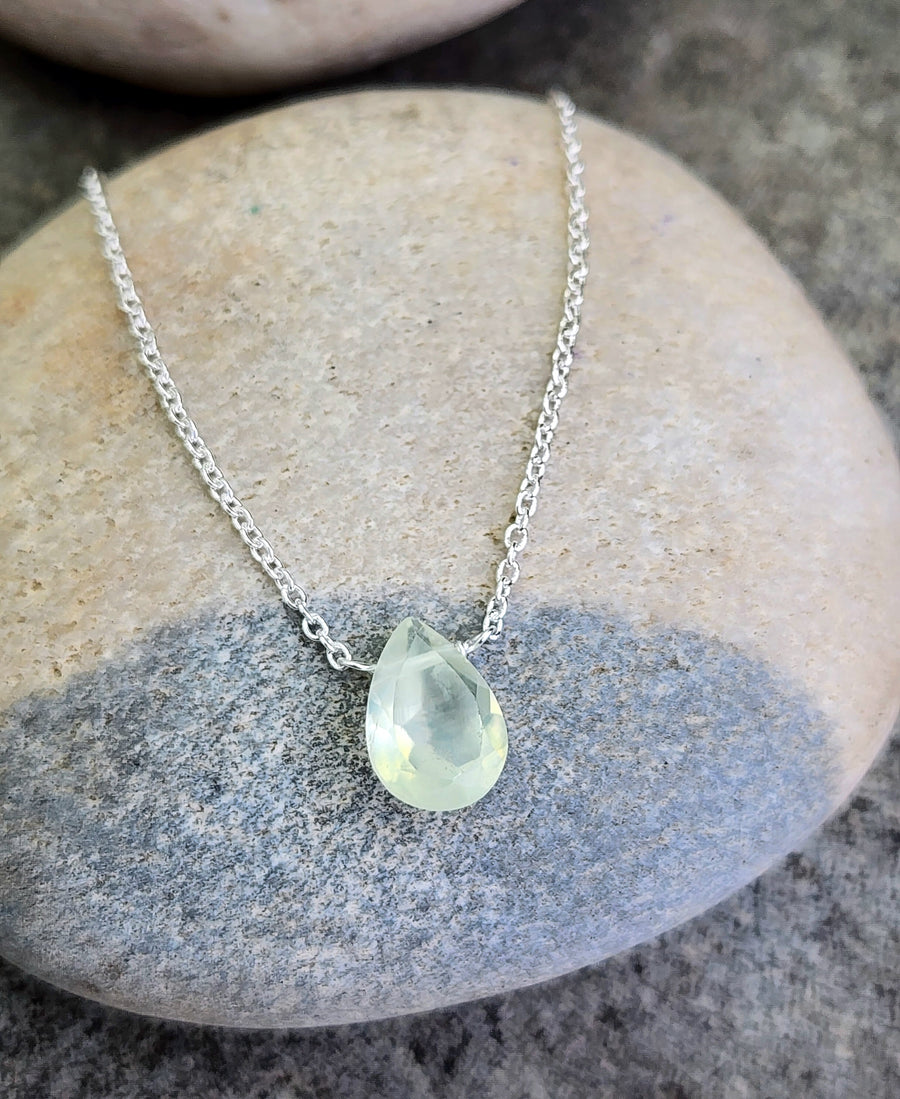 Prehnite Affirmation Small Teardrop Necklace "Trust Yourself" 14K Gold Vermeil