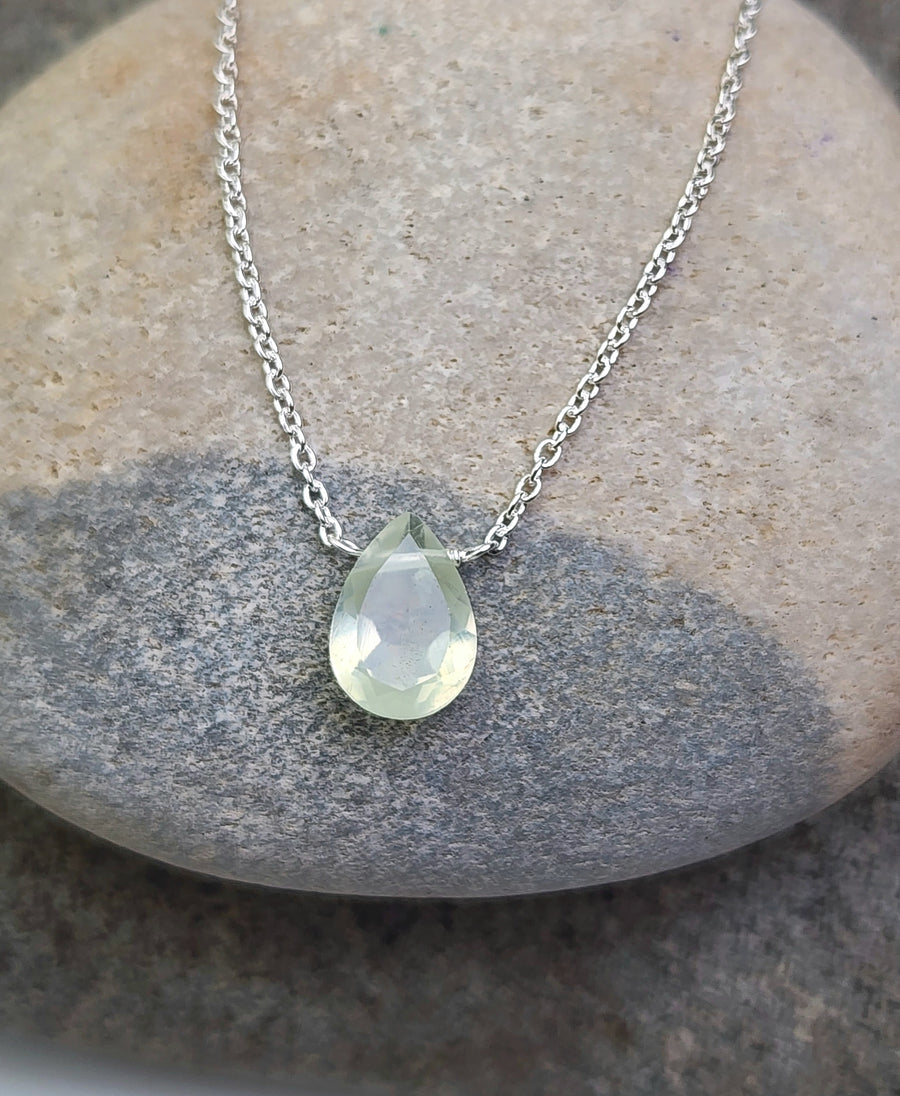 Prehnite Affirmation Small Teardrop Necklace "Trust Yourself" 14K Gold Vermeil