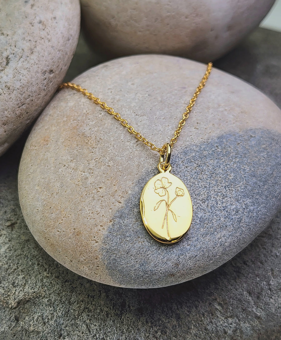 April Birth Flower Necklace in Sweetpea + Sterling Silver