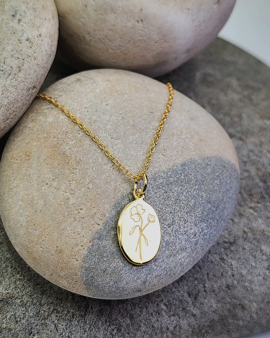 April  Birth Flower Necklace in Sweetpea + Gold