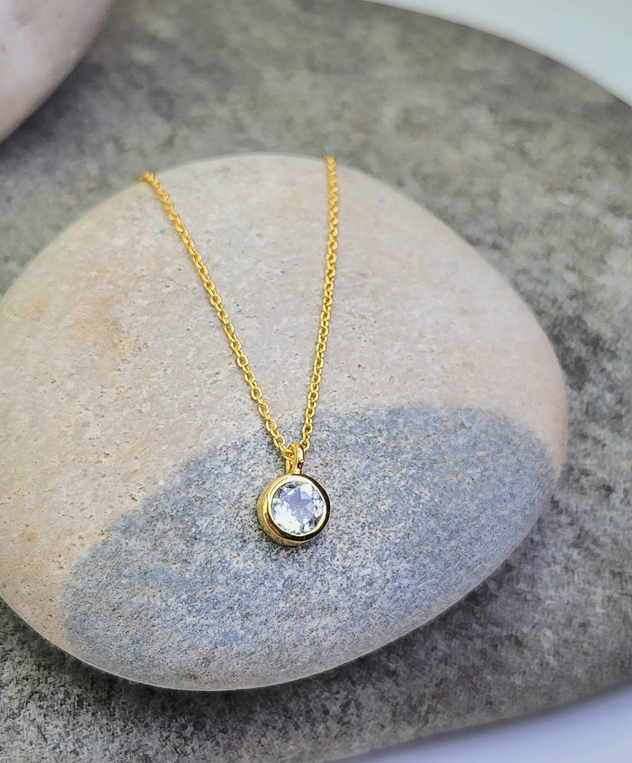 March Aquamarine Birthstone Necklace 14K Gold Vermeil