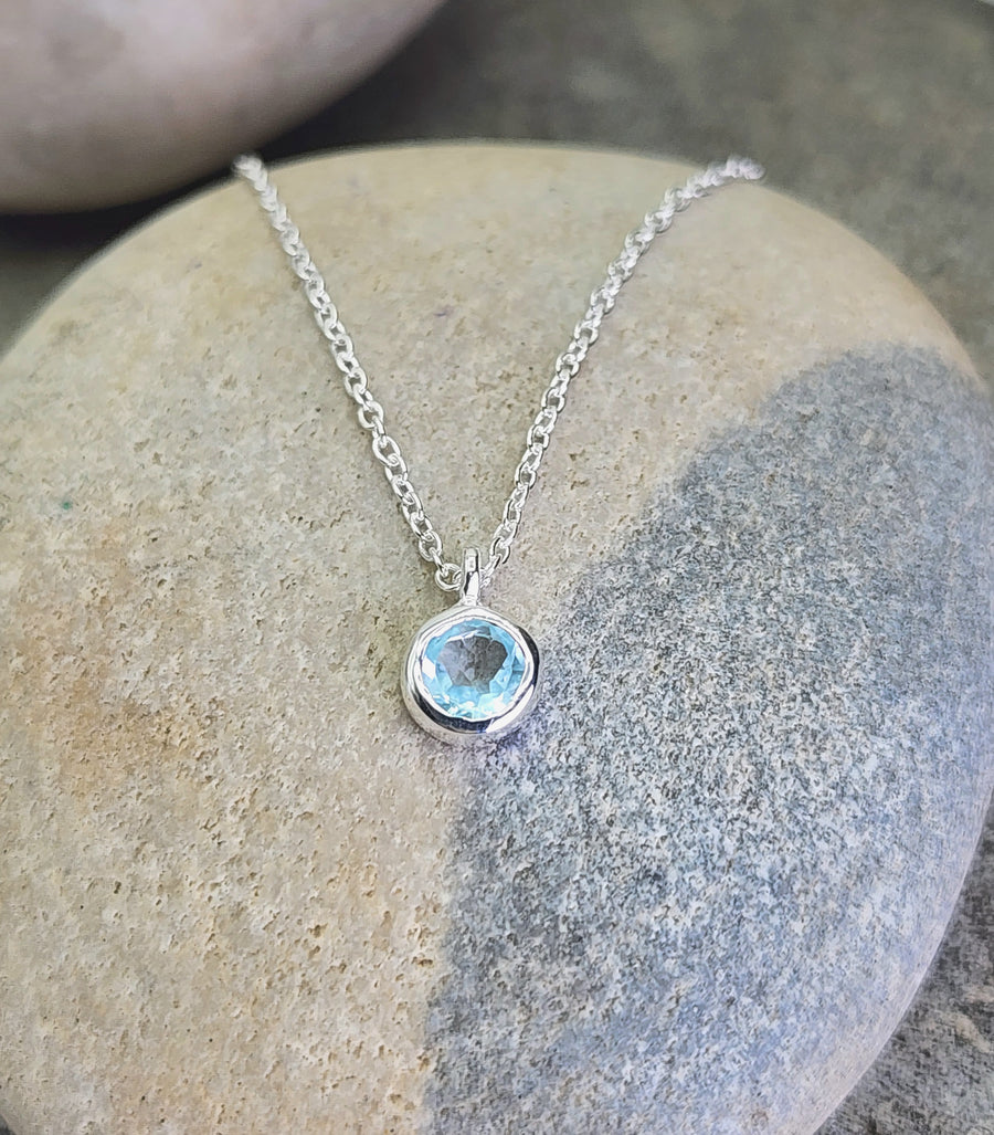 March Birthstone Necklace in Aquamarine + Sterling Silver