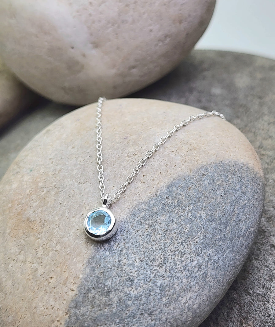 March Birthstone Necklace in Aquamarine + Sterling Silver