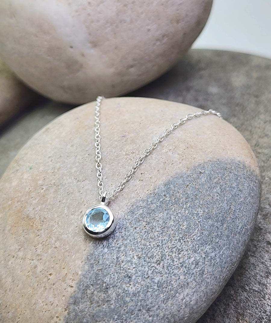 March Aquamarine Birthstone Necklace Sterling Silver