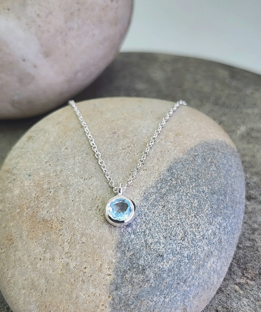 March Birthstone Necklace in Aquamarine + Sterling Silver