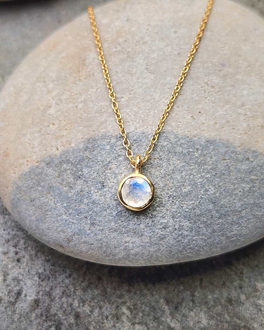 June Birthstone Necklace in Rainbow Moonstone + Sterling Silver