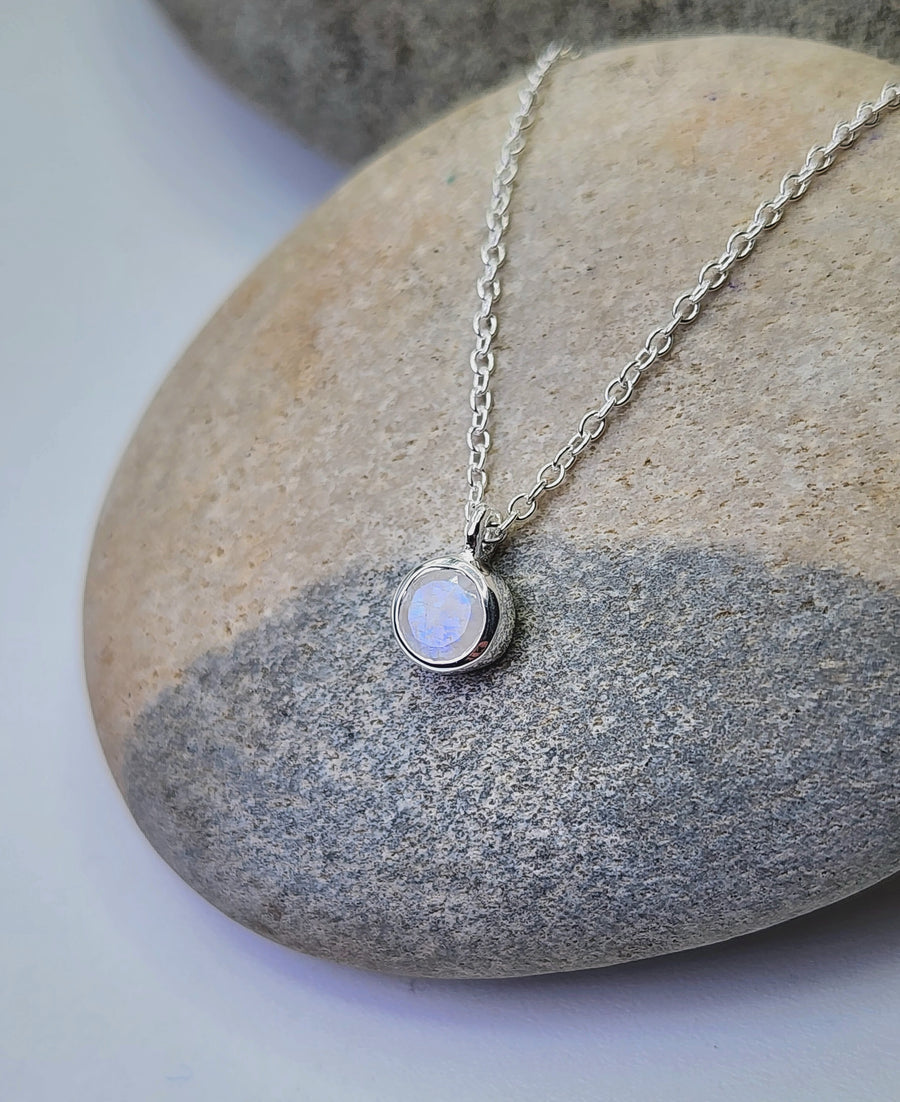 June Rainbow Moonstone Birthstone Necklace Sterling Silver