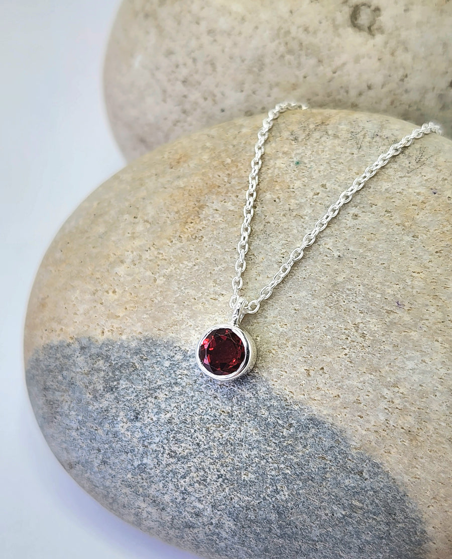 January Birthstone Necklace in Garnet + Gold