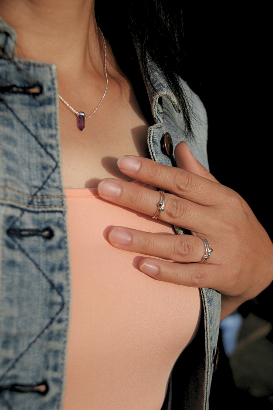 Deep Trust Crystal Point Necklace in Rainbow Moonstone + Sterling Silver
