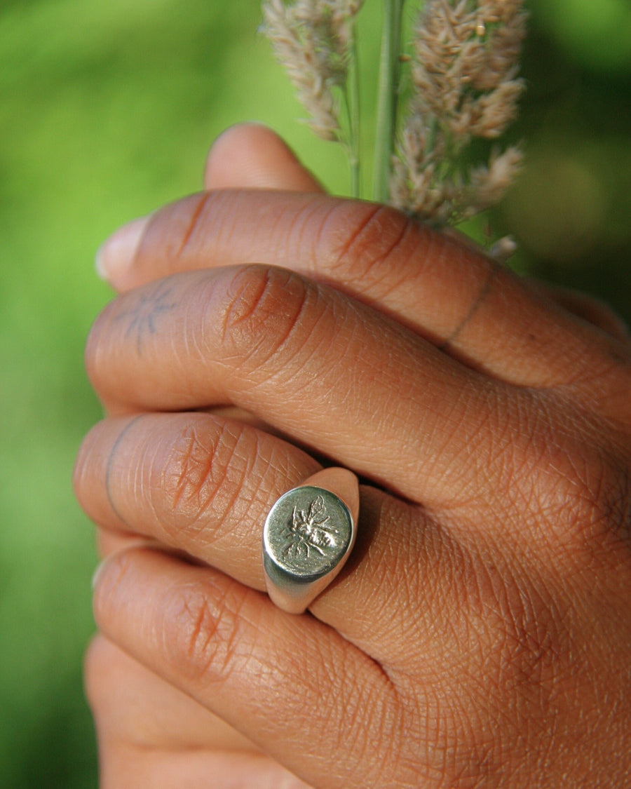 Bee Signet Ring in Sterling Silver – Community + Strength