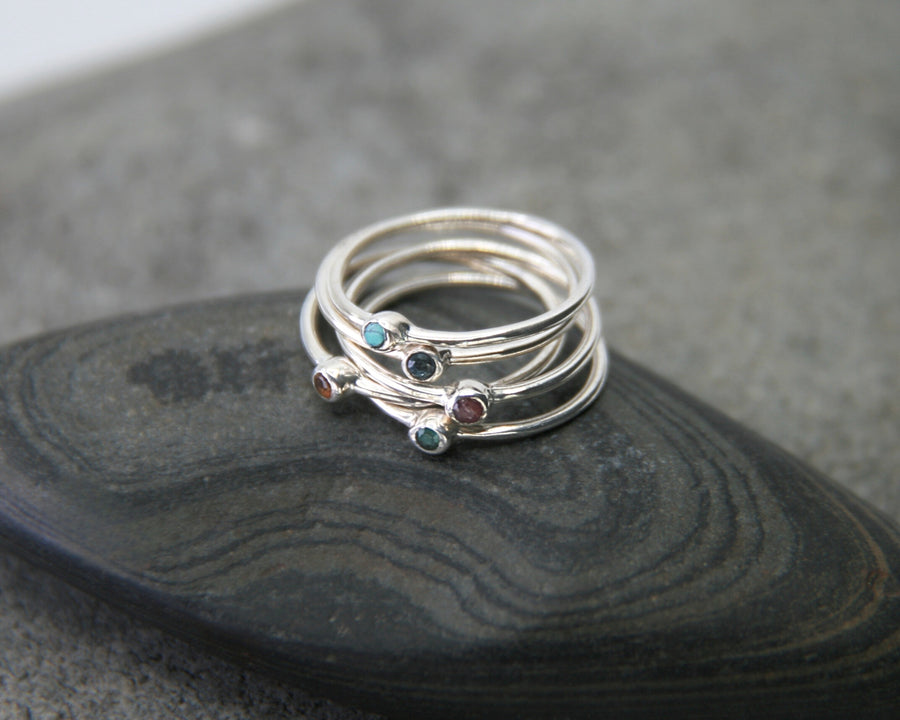 Sterling Silver Stacking Ring Set – Onyx, Citrine, Zircon