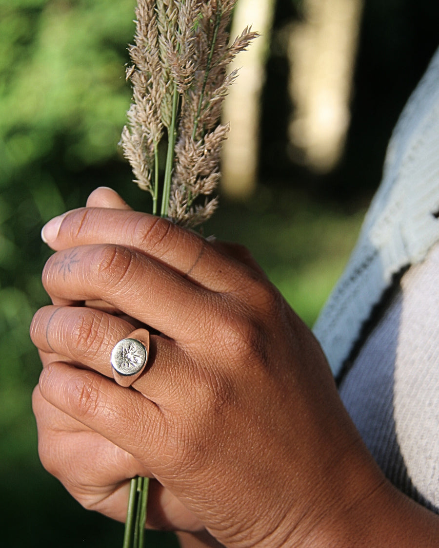 Bee Signet Ring in Sterling Silver – Community + Strength