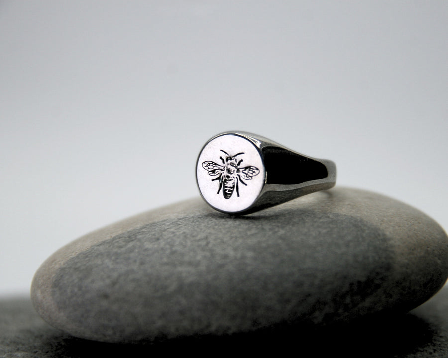Bee Signet Ring in Sterling Silver – Community + Strength