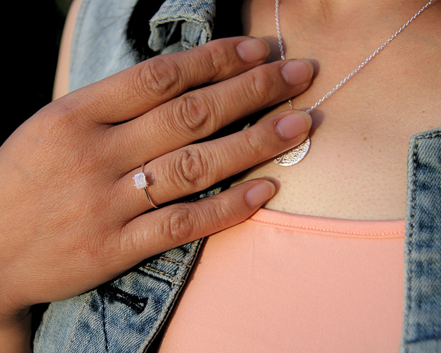 Inner Knowing Ring in Rainbow Moonstone+ Sterling Silver