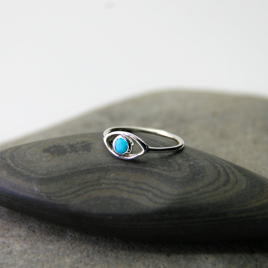 Sterling Silver Evil Eye Ring with Turquoise – Protection