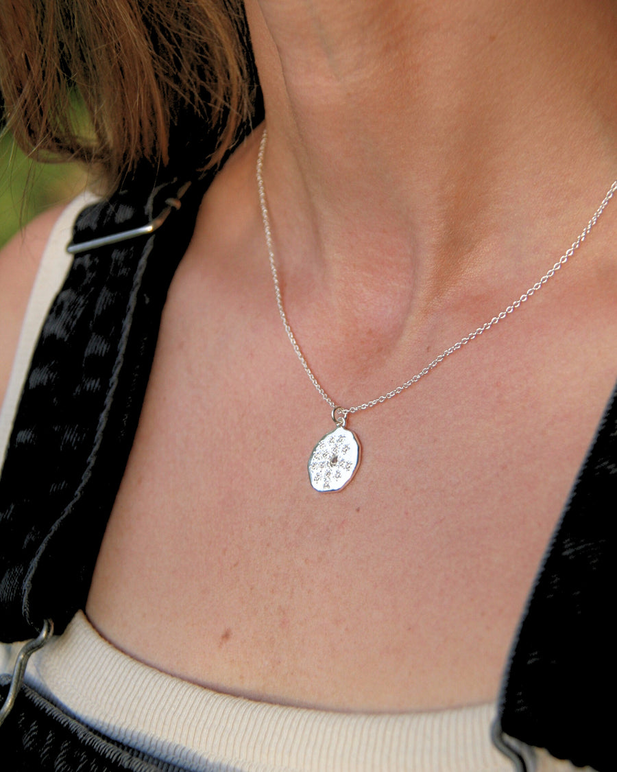 Stelliferous Necklace in Rainbow Moonstone, Cubic Zirconia + Sterling Silver