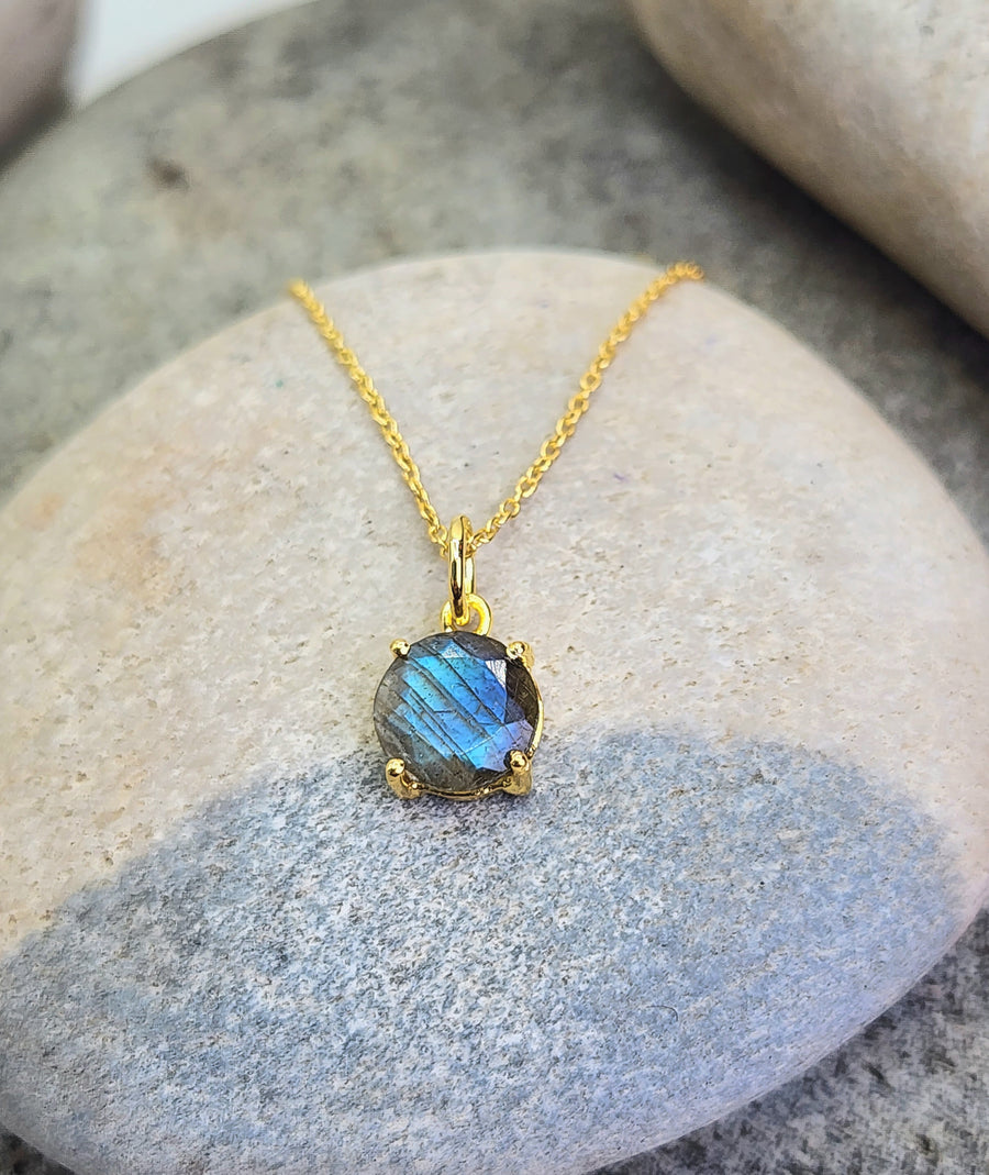Labradorite Affirmation Small Round Necklace 'You Are Enough' Sterling Silver