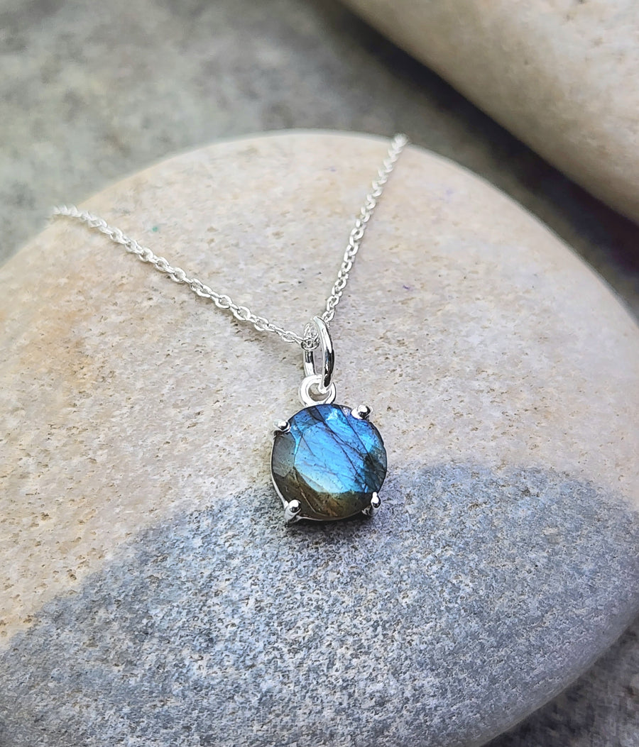 Labradorite Affirmation Small Round Necklace 'You Are Enough' Sterling Silver