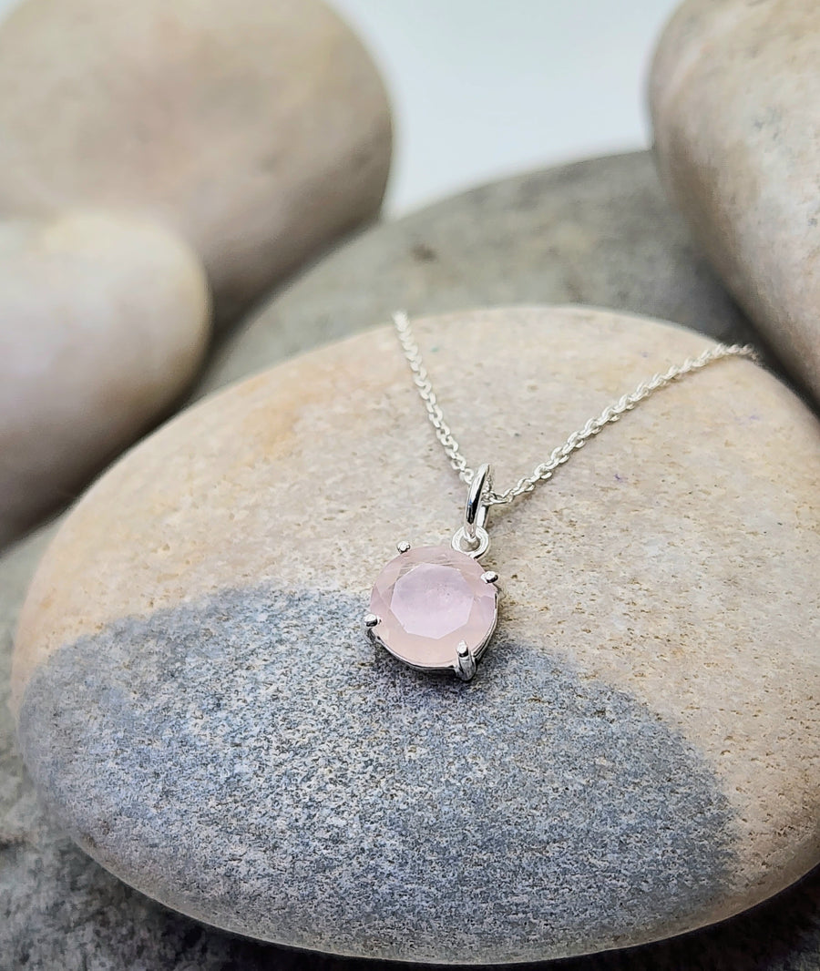 Love Necklace in Small Round Rose Quartz + Gold