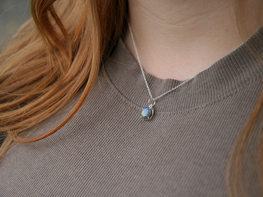 You Are Enough Necklace in Small Round Labradorite + Sterling Silver