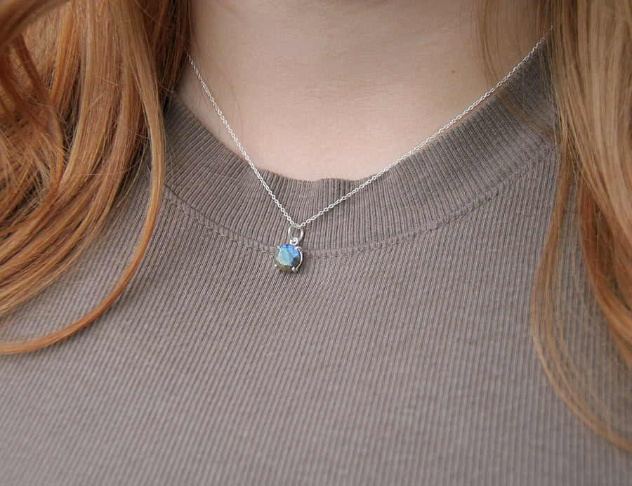 You Are Enough Necklace in Small Round Labradorite + Sterling Silver