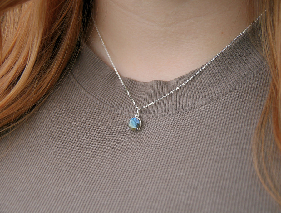 You Are Enough Necklace in Small Round Labradorite + Sterling Silver