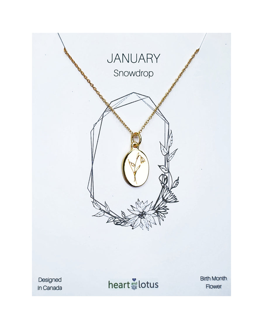 January Snowdrop Birth Flower Necklace Sterling Silver